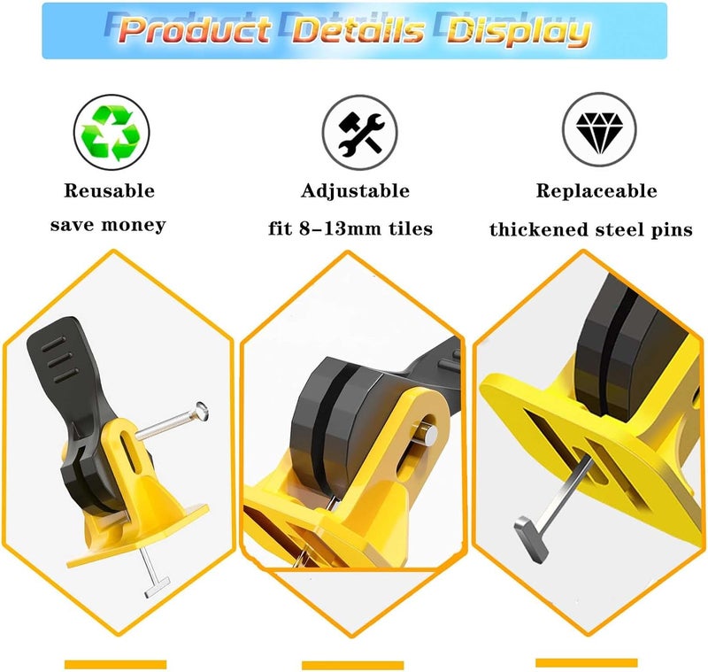 FACITE 50pcs Tile Leveling System Reusable+200pcs Cross Tile Spacers 1/8"+50pcs Replaceable Spare Steel T-Pin 1/16 Ceramic Tile Tools Plastic Shims Floor Installation Leveler Kit Adjustable Universal - Image 3